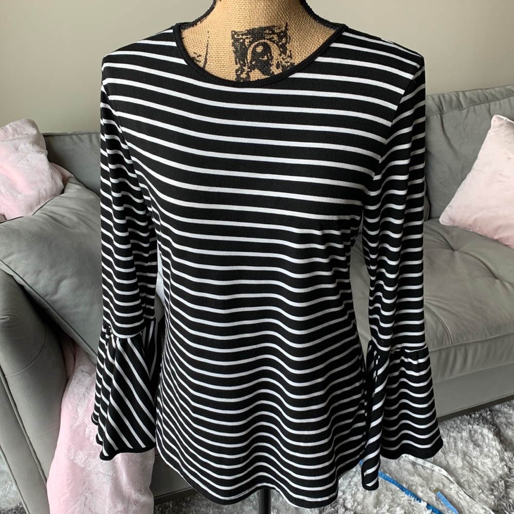 And The Why black/white striped top